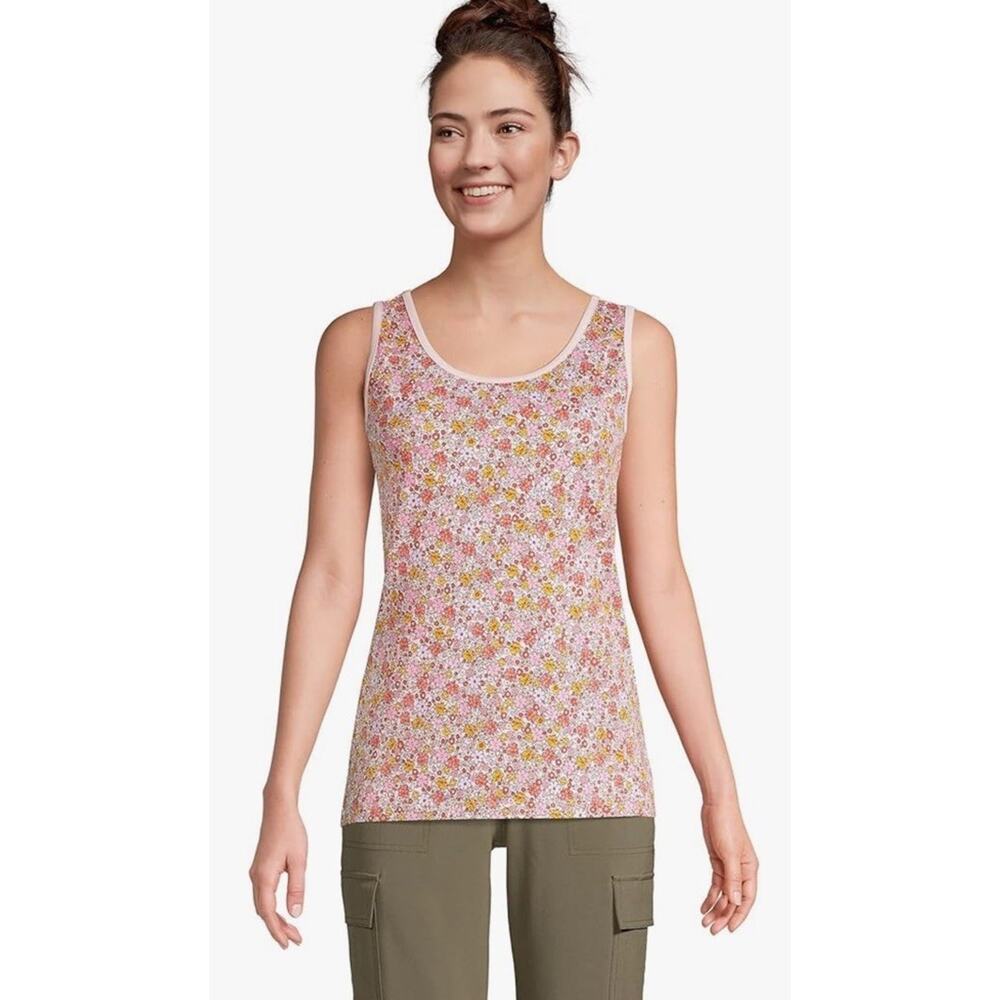 Lands' End Tank Horizon Pink Ditsy Floral Top Size Medium Cotton